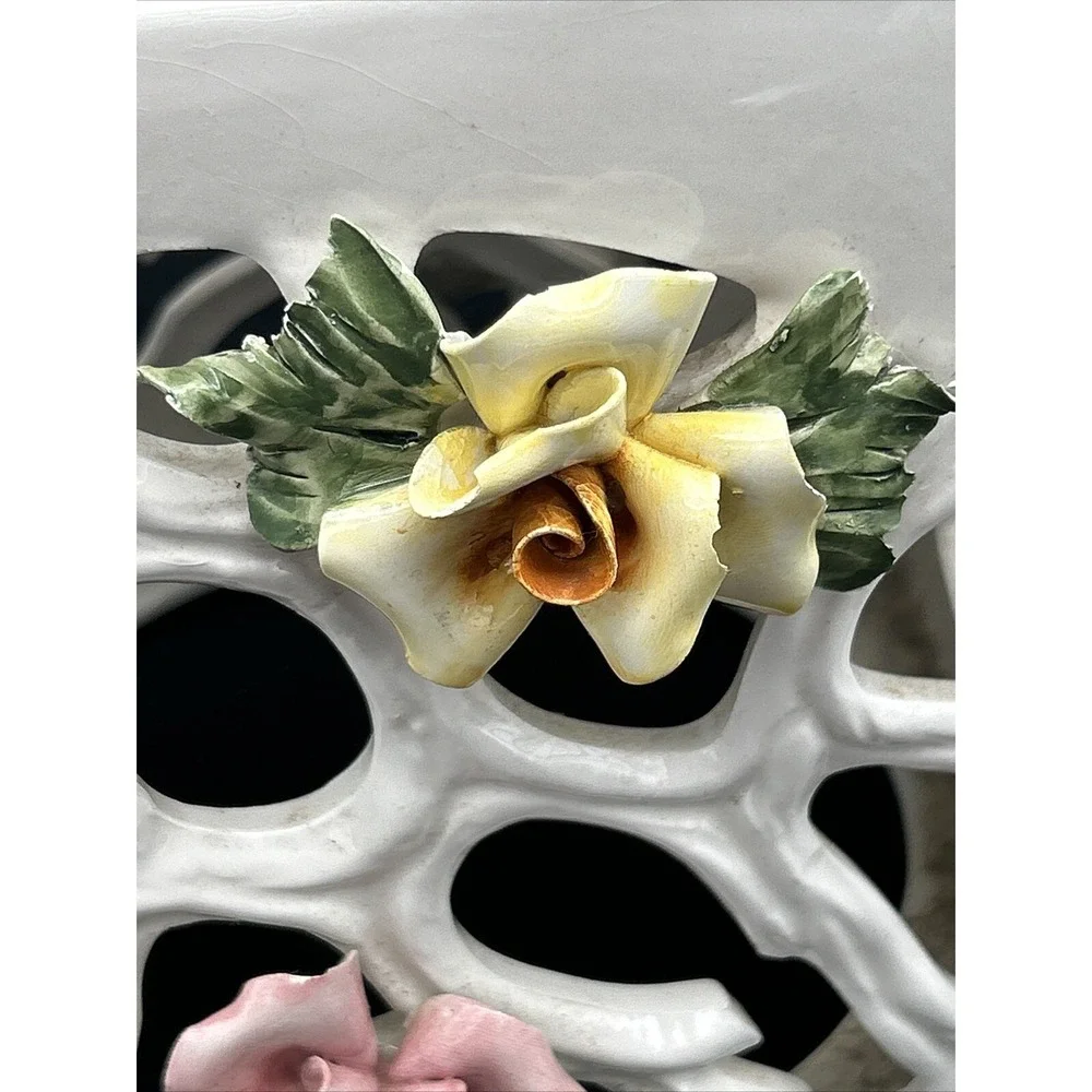 M Moretto Italy Capodimonte Raised Roses Hanging Lamp Artist Signed #821 READ